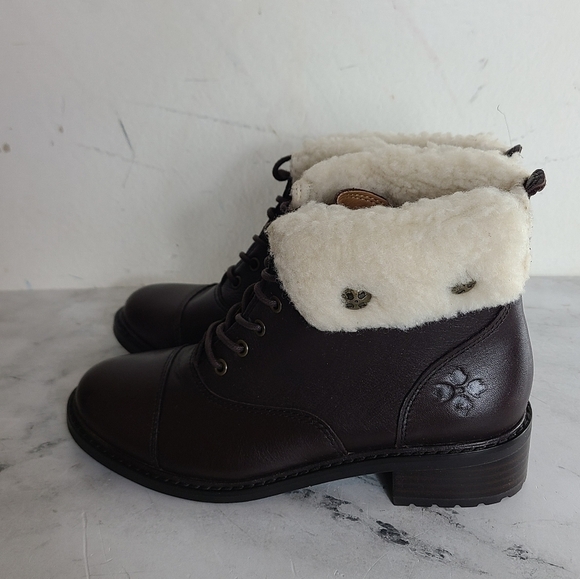 Patricia Nash Lia 2 Brown Leather Shearling Foldover Lace-Up Winter Boots 7 NWT - Picture 4 of 6